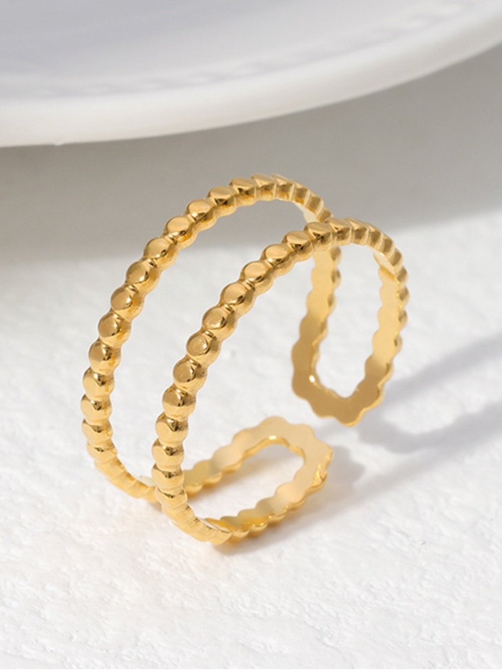 Gold Textured Double Open Cuff Bracelet - Women Jewelry